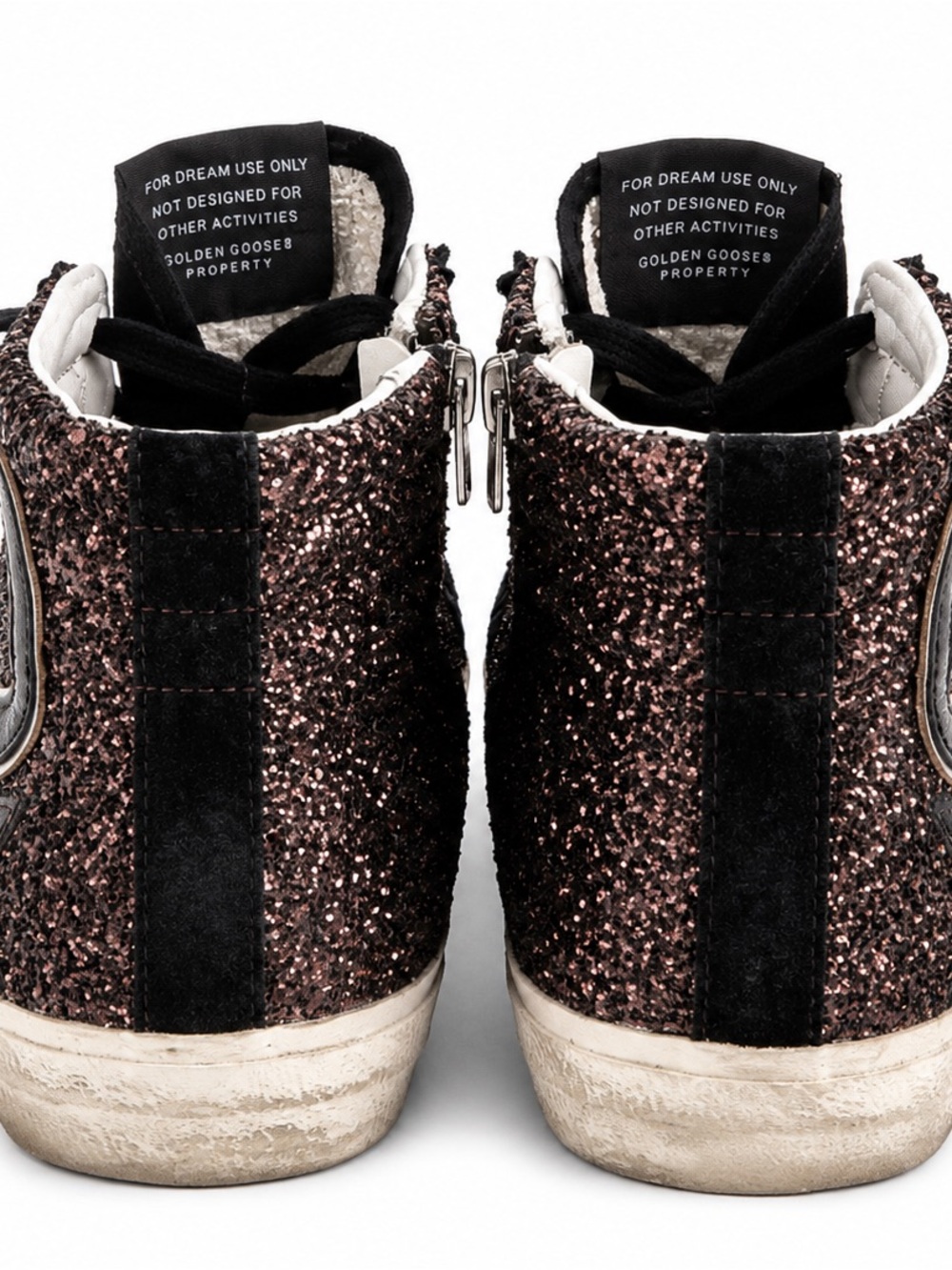 Auth Golden Goose Slide High Top Sneakers Brown Glitter/Black Size 38 - Picture 3 of 8